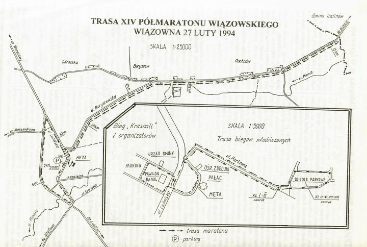 mapa trasy półmaratonu wiązowskiego 1994
