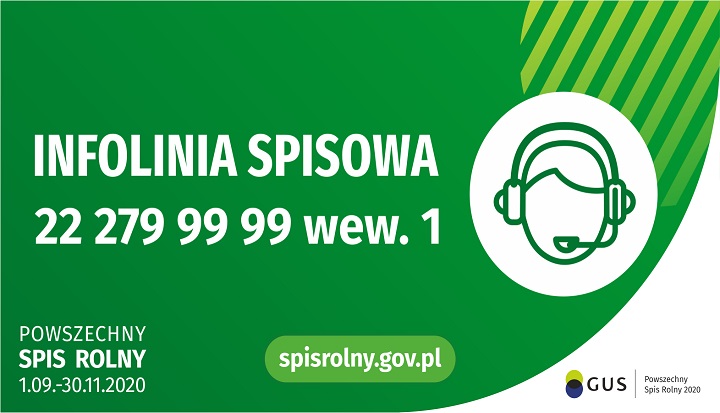 Infografika Powszechnego Spisu Rolnego informująca o infolinii spisowej - numer telefonu 22 279 99 99 wewnętrzny 1