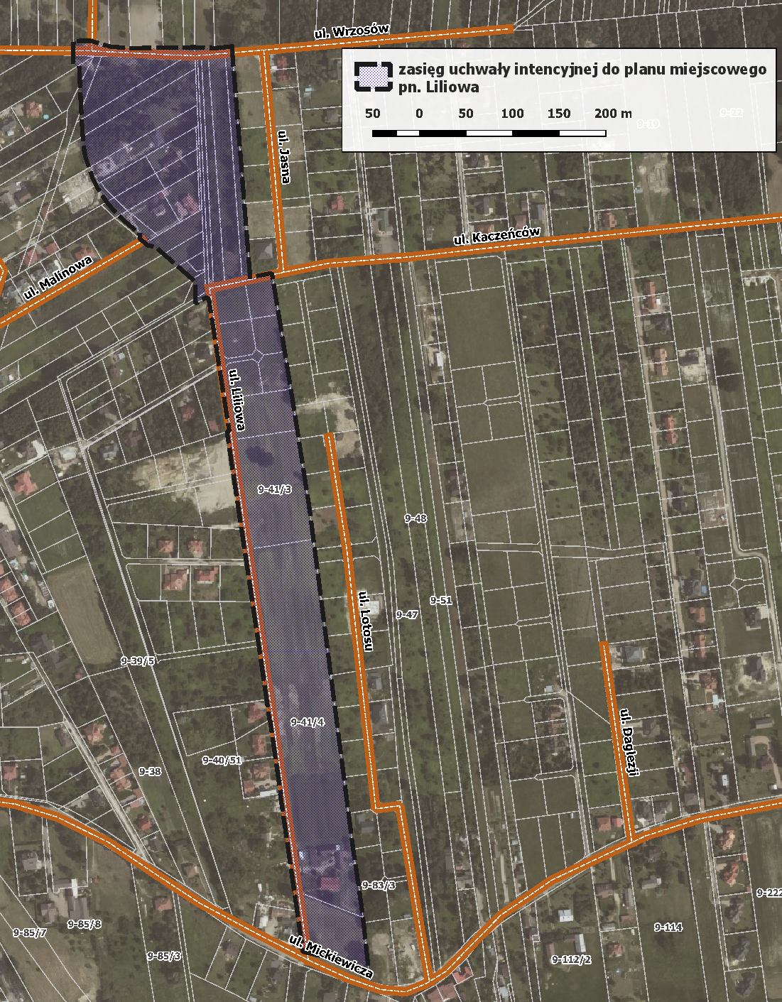 Mapa projektu miejscowego planu "Liliowa"