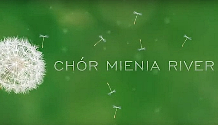 Zielone tło. Na nim biały dmuchawiec po elwej i napis po prawej Chór Mienia River