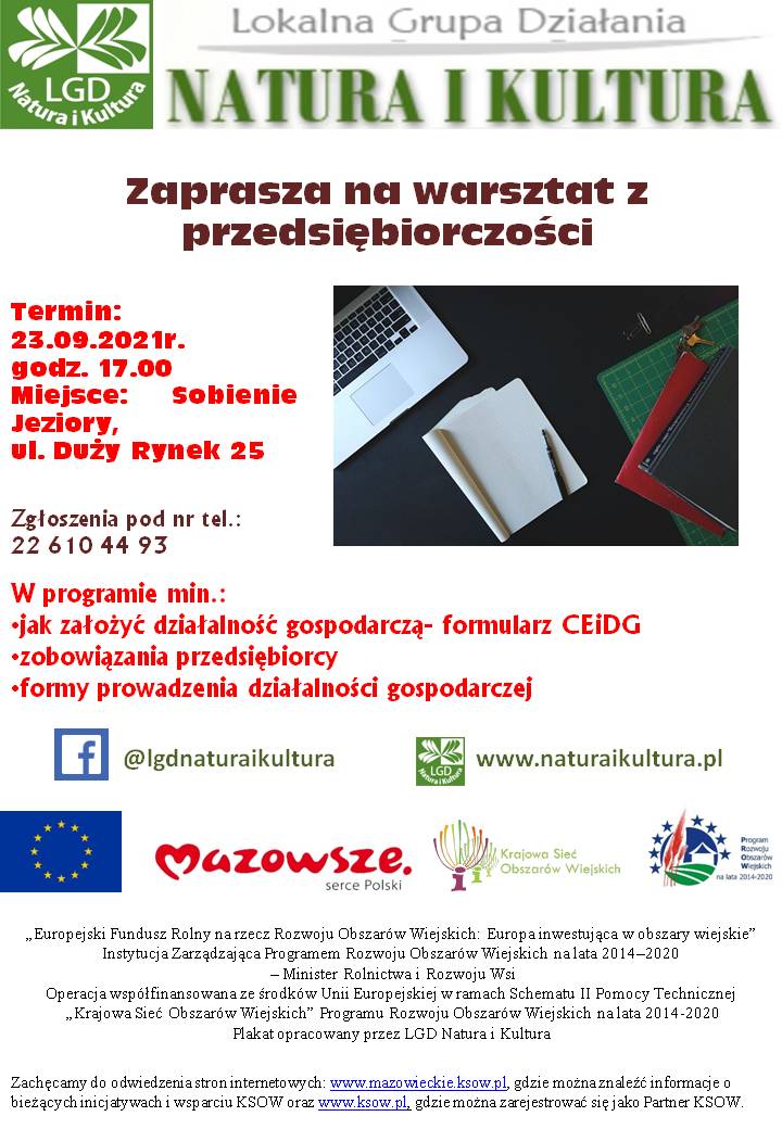 Plakat warsztaty przedsiębiorczości KSOW