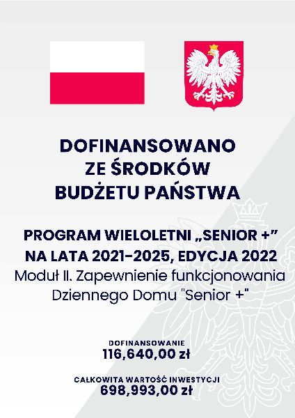 Gmina Wiązowna otrzymała dotację w ramach ramach programu wieloletniego "Senior+" na lata 2021-2025, Edycja 2022 na działalność Dziennego Domu ” Senior+” w Woli Karczewskiej.