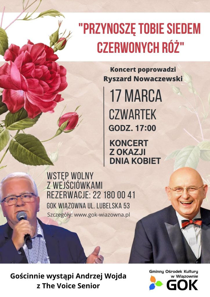 Koncert z okazji Dnia kobiet 17 marca w Pawilonie Kultury w Wiązownie