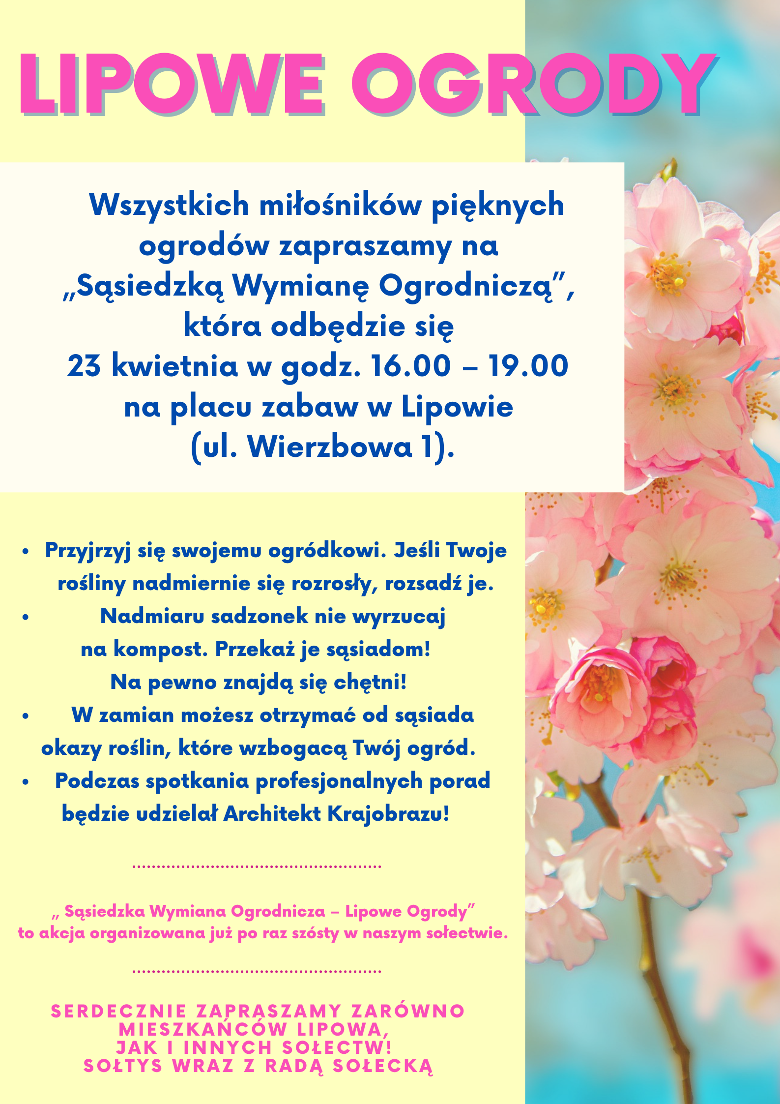 Lipowie ogrody, czyli sąsiedzka wymiana sadzonek roślin w Lipowie 23 kwietnia o godz. 16.00