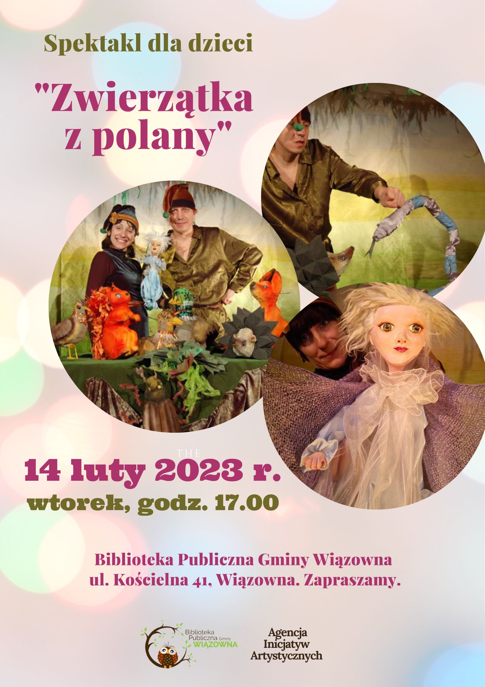 Spektakl dla dzieci "Zwierzęta z polany" 14 lutego o godz. 17.00 w bibliotece w Wiązownie.