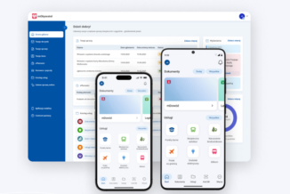 Obraz monitora komputera. Przed nim grafika z ekranem dwóch smarfonów.