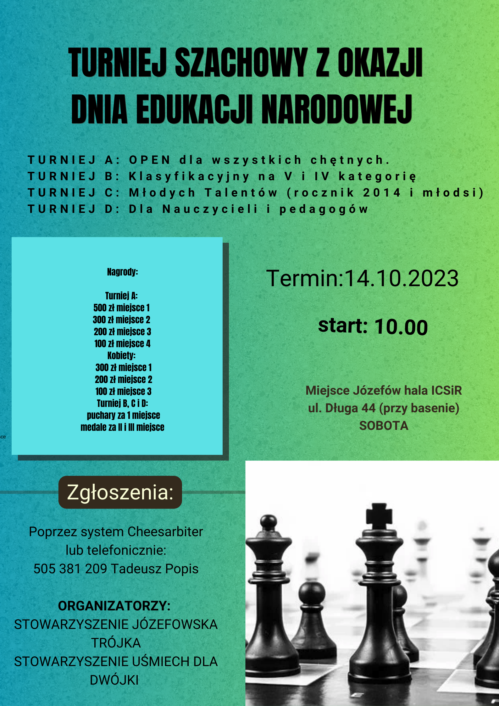 Turniej Szachowy w Józefowie 14 października. Start o godz. 10.00.